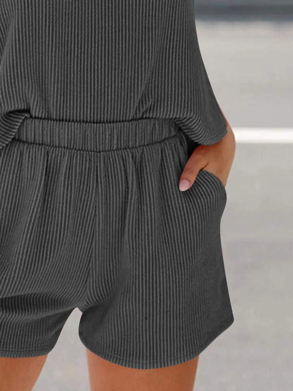 Two-Piece Outfit Set Ribbed Knit Top & Short Casual