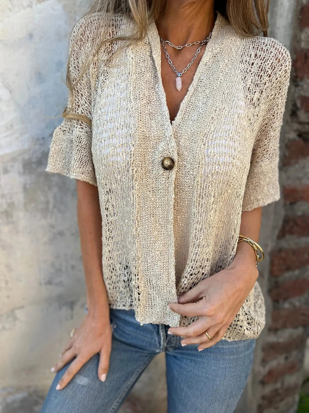 Plus Size One Button Openwork Cardigan