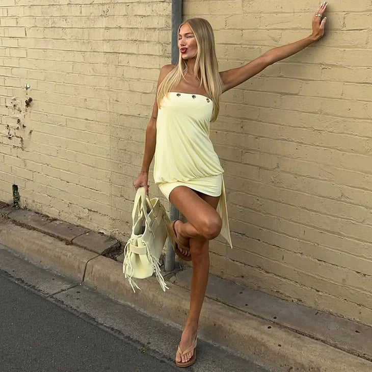 Ruched Strapless Mini Dress
