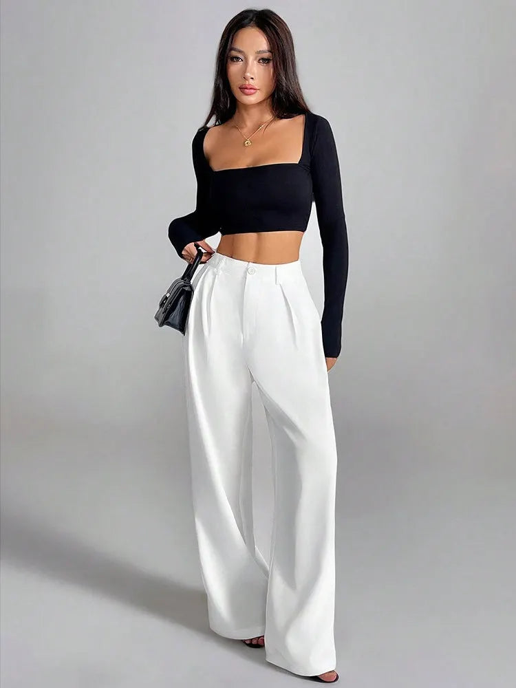 Solid Color Loose Button-down Suit Trousers