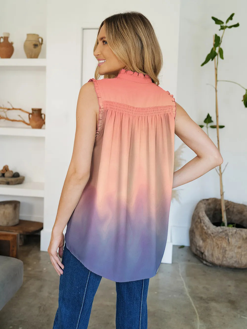 Blouse Top Casual Chic Striped Mock Neck Flowy Elegant