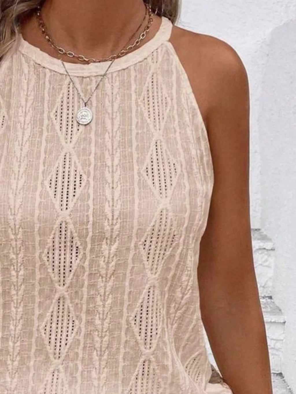Ribbed Textured Round Neck Tank Top