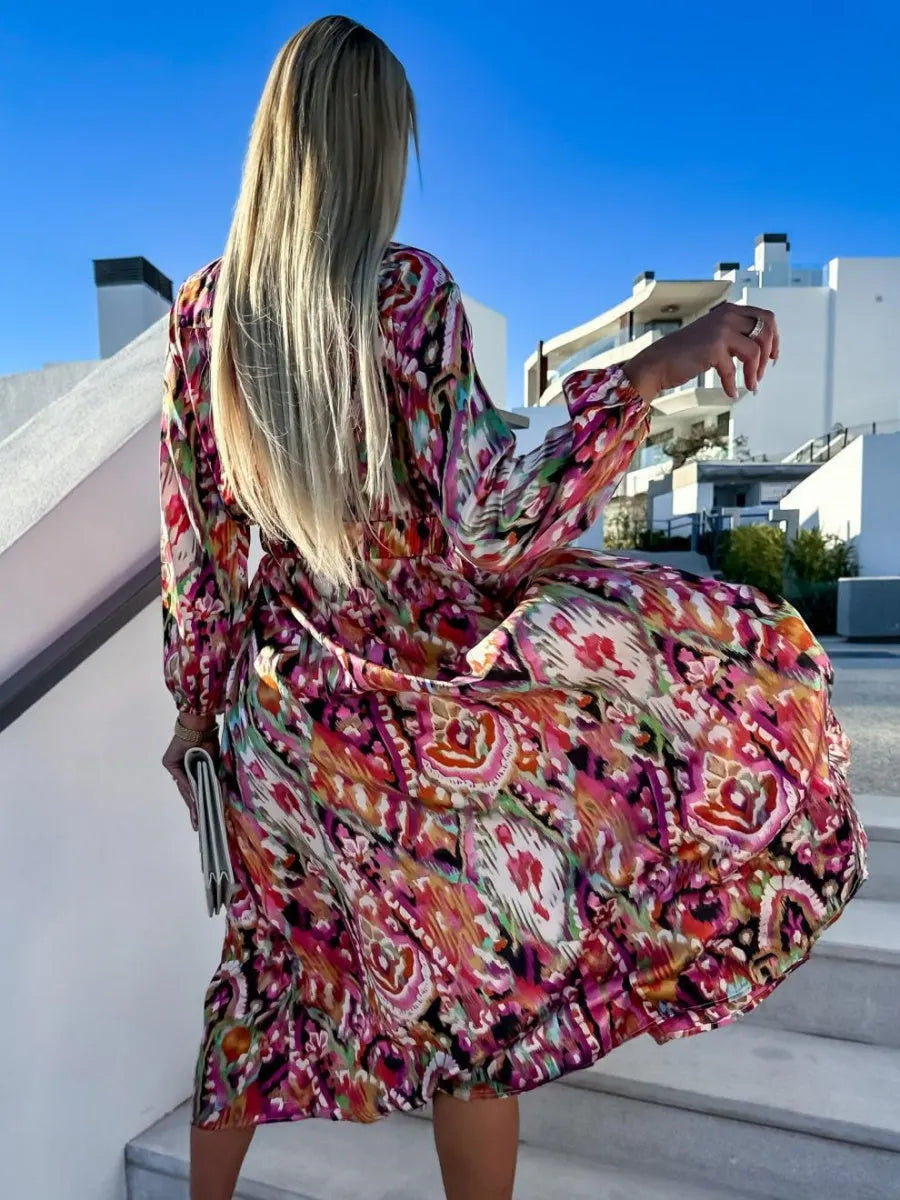 Printed Belts Wrap-up Maxi Dresses