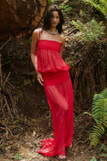 Sexy Patchwork Sheer Solid Cami Maxi Dress