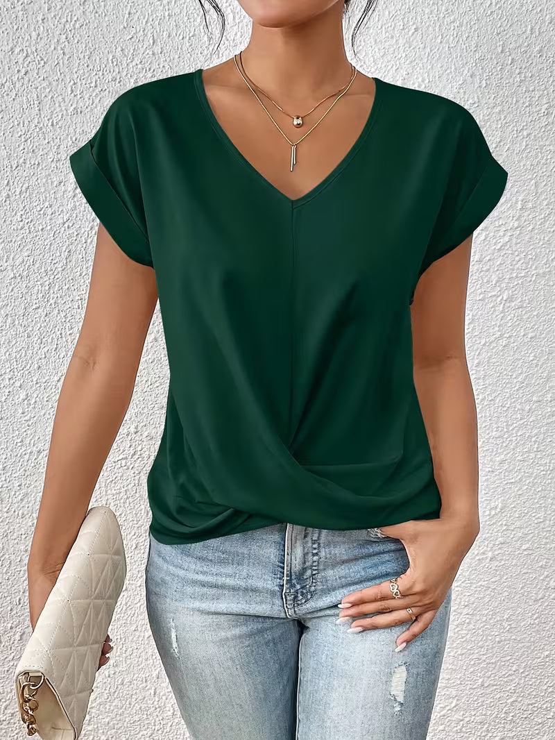 Breathable Elegant Women's Top with V-Neck and Twisted Detail