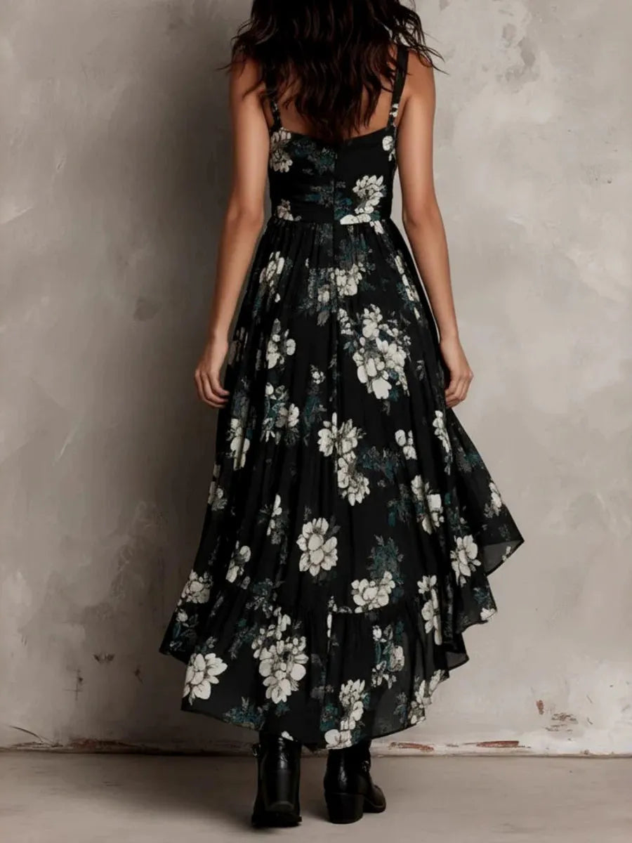 Floral Camisoles Irregular Hem Sexy Maxi Dresses