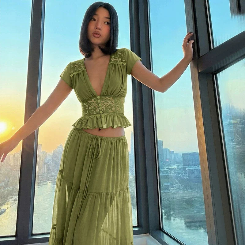 Jaiden Chiffon Lace Maxi Set