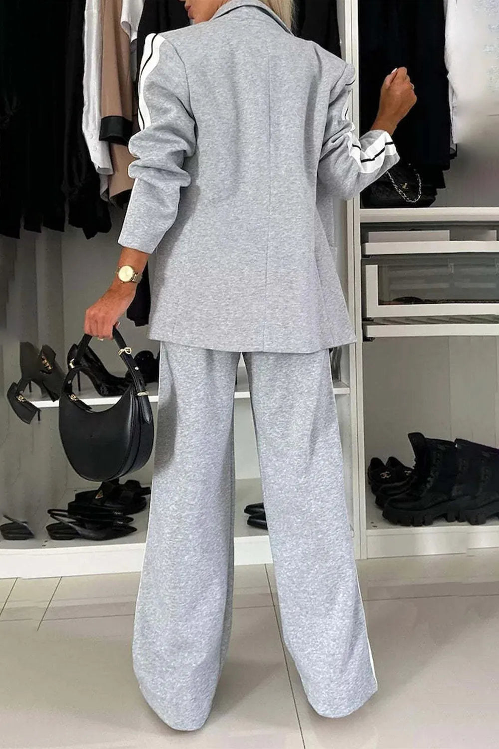 Two-Piece Outfit Set Plus-Size Lapel Top and Comfort Pants